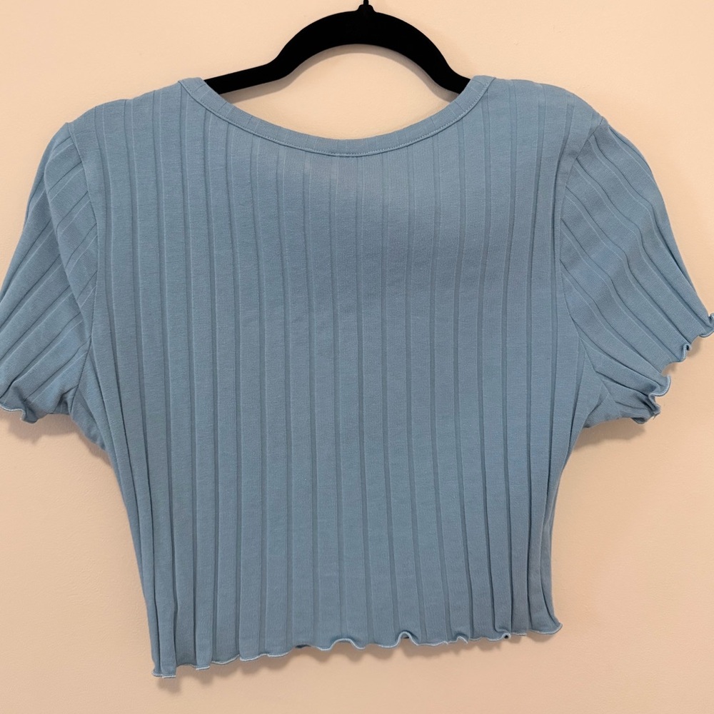 Light Blue Ribbed Crop Top - Picture 2 of 2
